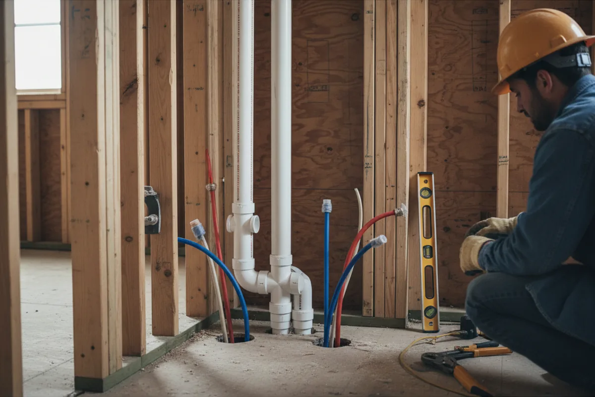Drain and supply rough-in during Sump Pump Repair in Deer Trail
